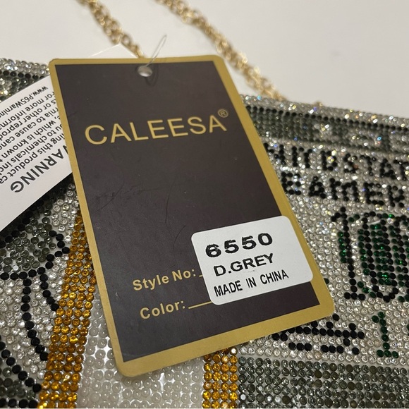 Crystal Money Clutch Bag with shoulder strap. NWT. Rhinestone. Calessa. - Picture 7 of 12